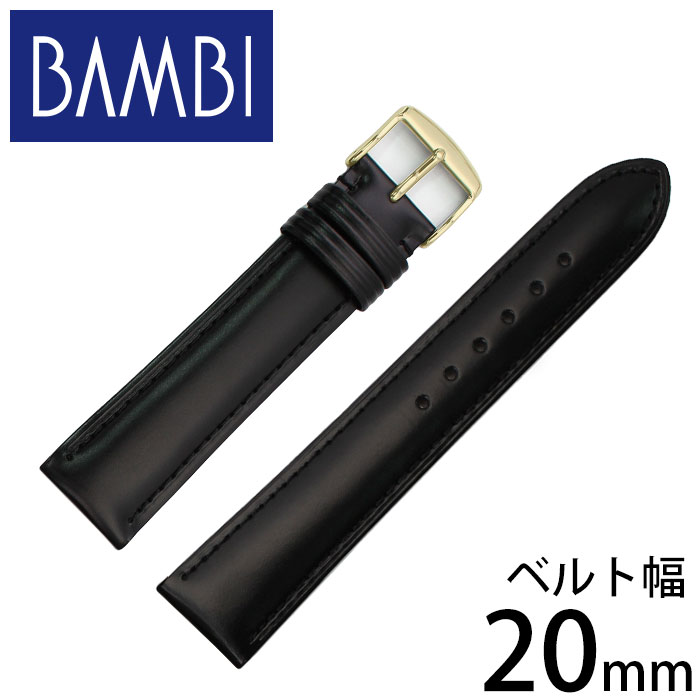 BAMBI バンビ レザーベルト 革ベルト 20mm レザー ブラック ゴールド 49832