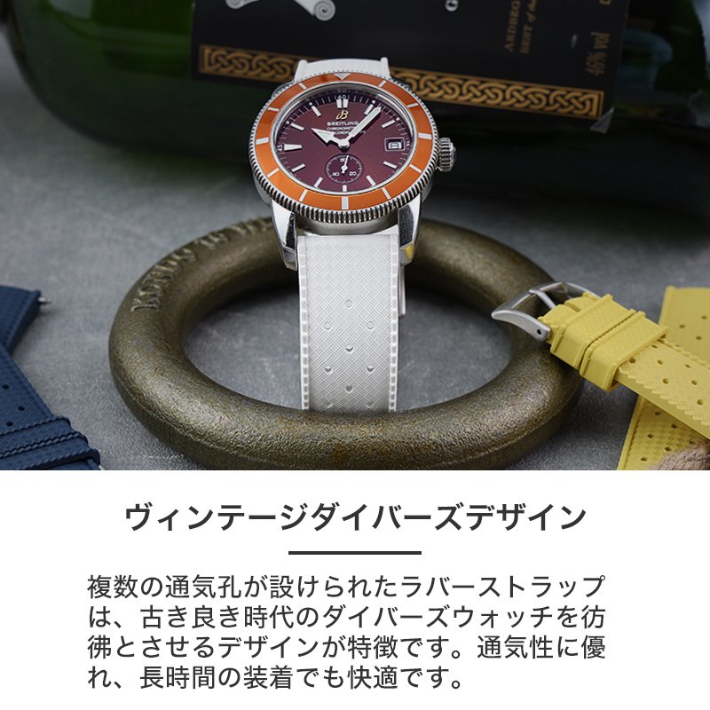 【BREITLING 互換 ベルト】 MOD FKM RUBBER STRAP VOYAGER FKMラバー ボイジャー 交換用 腕時計 ベルト イージーレバー 耐炎 耐油 耐化学薬品 耐熱 耐候 耐オゾン FKMラバー 20mm 22mm