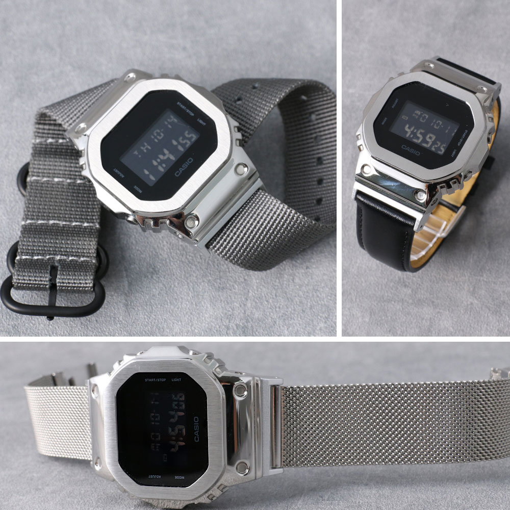 フィッシャーマン　G-SHOCK フルメタルカスタム＋純正ベルト G-SHOCK カスタム用レザーベルト（バンド）とベルト・ベゼル交換