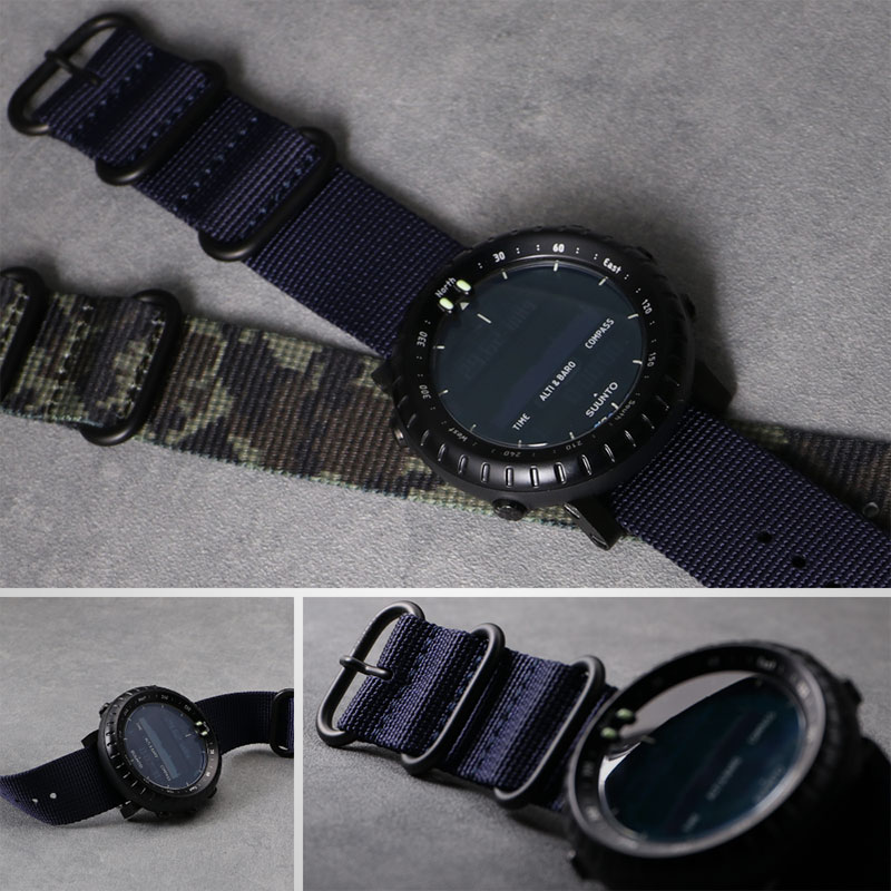 【SUNNTO CORE 互換 アダプター ベルトセット】 MOD ZULU NYLON STRAP ズールーナイロン 交換用 腕時計 ベルト カスタム パーツ シングル 引き通しタイプ 3リング ナイロン 24mm
