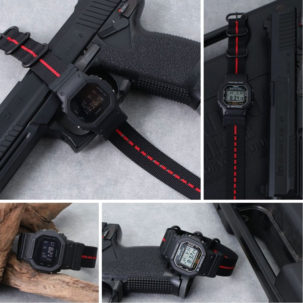 【G-SHOCK 5600 110 9052 互換 アダプター ベルトセット】 MOD ZULU NYLON STRAP LUG ADAPTER ズールーナイロン ラグアダプター 交換用 腕時計 ベルト シングル 引き通しタイプ 3リング ナイロン 24mm