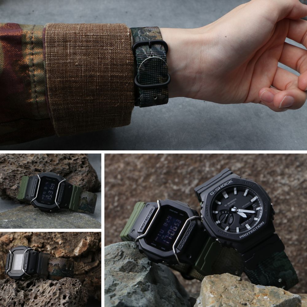 【G-SHOCK 互換 アダプター ベルトセット】 MOD ZULU NYLON STRAP ズールーナイロン 交換用 腕時計 ベルト カスタム パーツ シングル 引き通しタイプ 3リング ナイロン 24mm