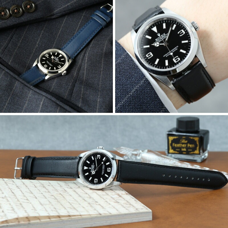【ROLEX EXPLORER 互換 ベルト】 MOD SCOTCHGARD LEATHER STRAP SMOOTH スコッチガードスムースレザー 交換用 腕時計 ベルト 撥水防汚加工 イージーレバー 本革 カーフレザー 20mm 22mm