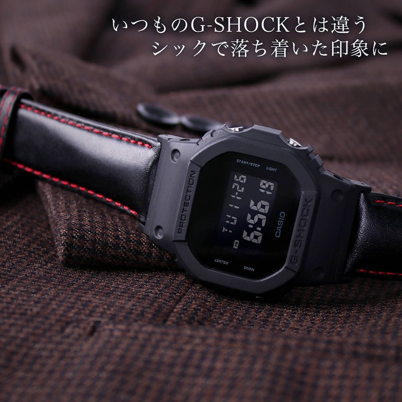 【G-SHOCK対応 アダプターセット】【DW 5600 5600BB 対応】BAMBI バンビ スコッチガード 強力撥水 レザーベルト 22mm レザー ブラックオレンジ 49580 ジーショック Gショック GSHOCK