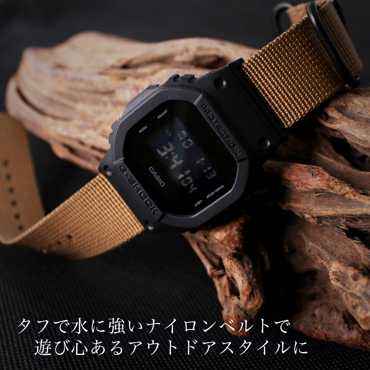 G-SHOCK対応】MOD ブラックグレー ZULU NYLON STRAP 22mm ナイロン