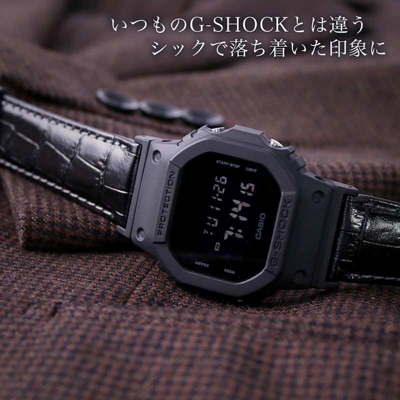 【G-SHOCK対応 アダプターセット】【DW 5600 5600BB 対応】BAMBI バンビ スコッチガード 強力撥水 レザーベルト 22mm レザー ブラック 49587 ジーショック Gショック GSHOCK