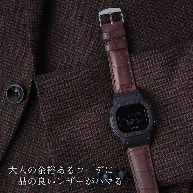 【G-SHOCK対応 アダプターセット】【DW 5600 5600BB 対応】BAMBI バンビ スコッチガード 強力撥水 レザーベルト 22mm レザー ブラック 49587 ジーショック Gショック GSHOCK