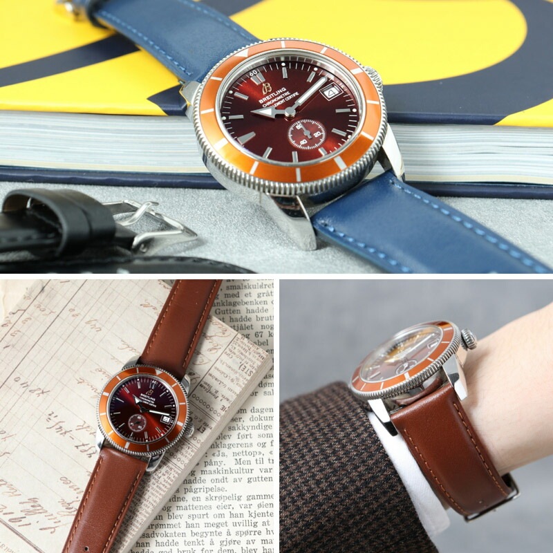 【BREITLING 互換 ベルト】 MOD SCOTCHGARD LEATHER STRAP SMOOTH スコッチガードスムースレザー 交換用 腕時計 ベルト 撥水防汚加工 イージーレバー 本革 カーフレザー 20mm 22mm