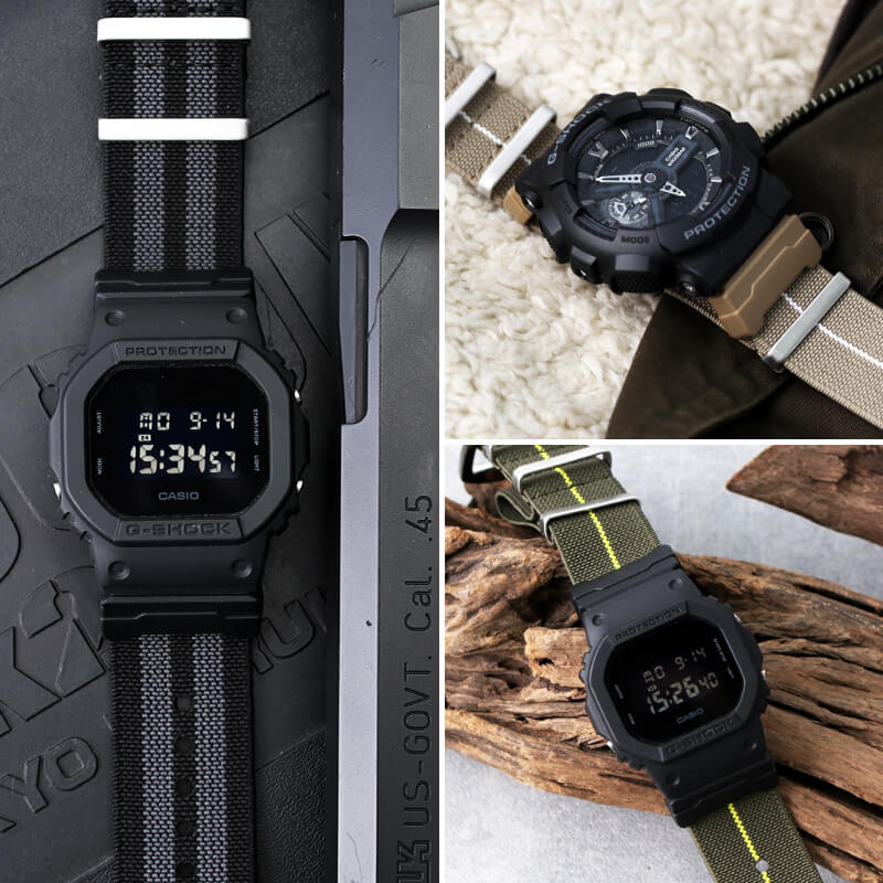 G-SHOCK 対応 ウルトラストレッチナイロンストラップ ベルト アダプター カスタム セット Gショック ジーショック 替え バンド 幅 24mm