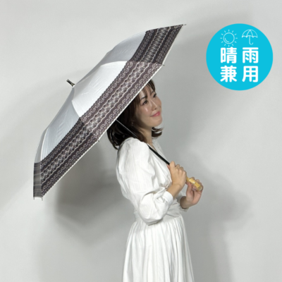 ショートワイド傘　遮熱&完全遮光　リネン生地風&レースプリント　晴雨兼用傘　裏黒　コーティング