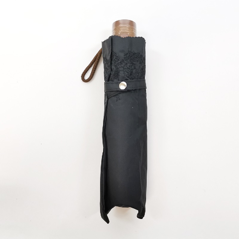 遮熱&遮光　裾ペイズリー刺繍&ヒートカット　晴雨兼用3段折りたたみ傘　裏黒　コーティング