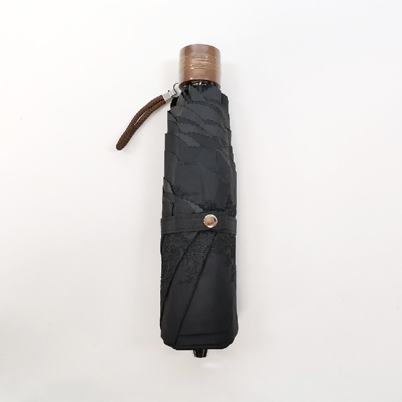 遮熱&遮光　裾ペイズリー刺繍&ヒートカット　晴雨兼用3段折りたたみ傘　裏黒　コーティング