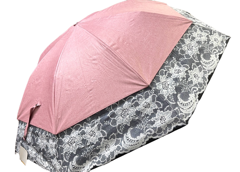 トランスフォーム傘 ダンガリー無地×リバーレースプリント 裾が広がる傘 風の抜ける傘 晴雨兼用 本体裏黒 コーティング