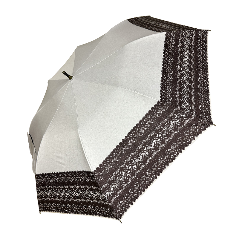 ショートワイド傘　遮熱&完全遮光　リネン生地風&レースプリント　晴雨兼用傘　裏黒　コーティング