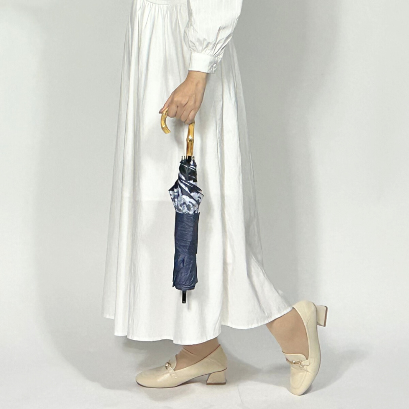 ショートワイド傘　遮熱&完全遮光　リネン生地風&レースプリント　晴雨兼用傘　裏黒　コーティング