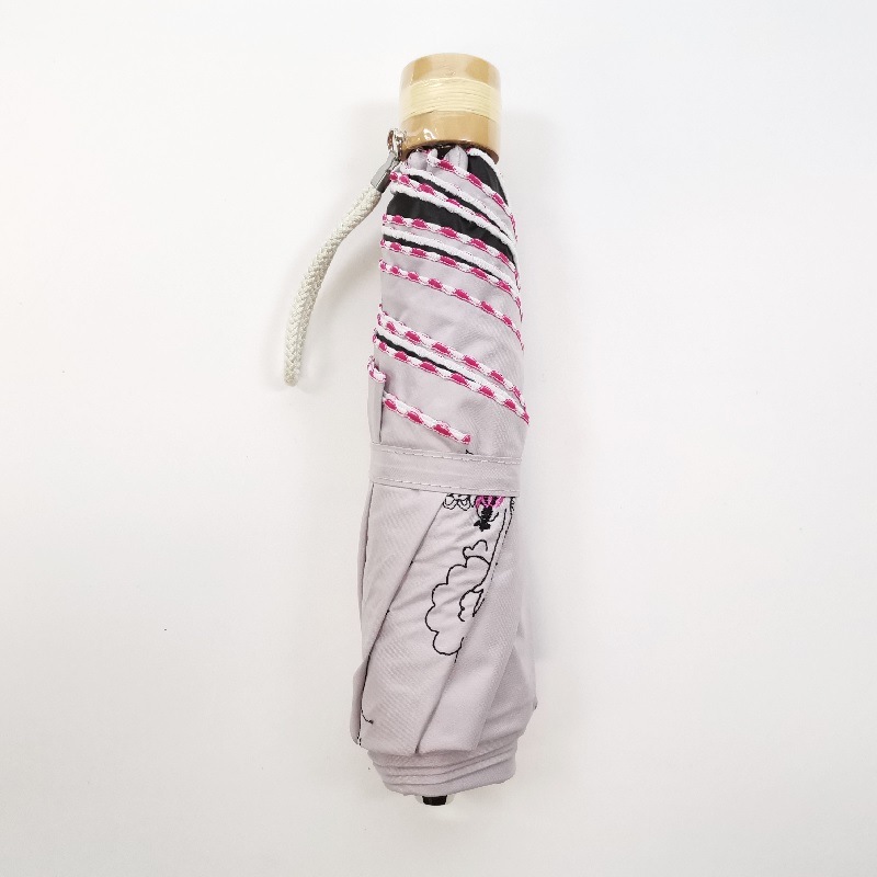 遮熱&遮光　フレンチヴィレッジビュー刺繍　晴雨兼用3段折りたたみ傘　裏黒　コーティング