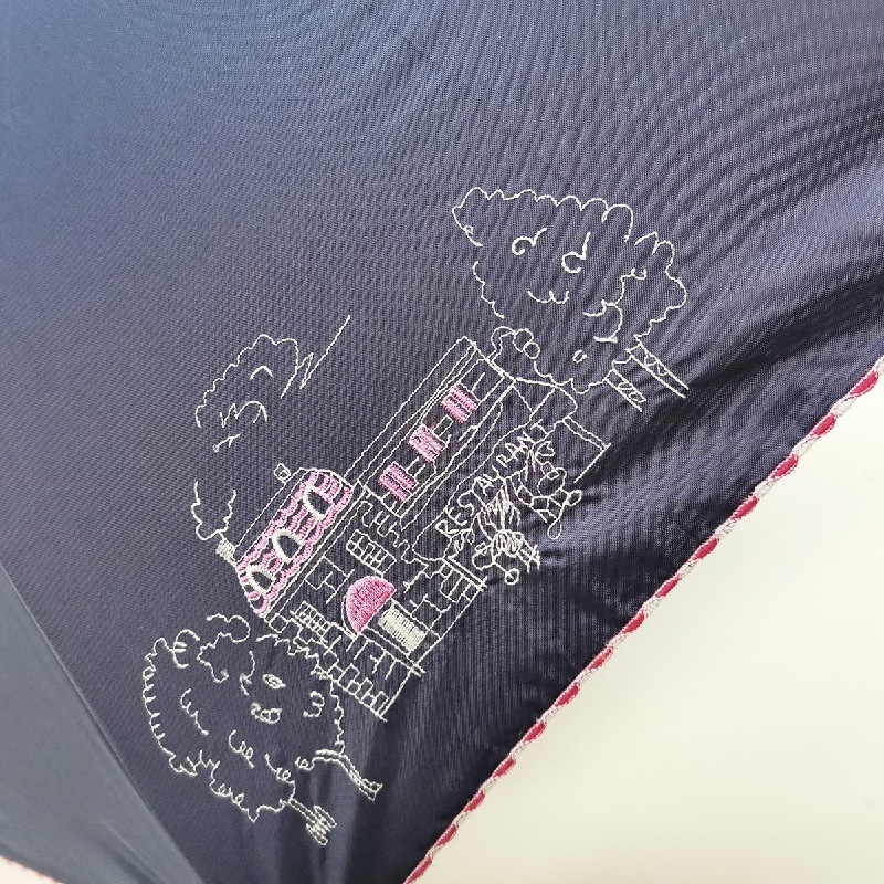 遮熱&遮光　フレンチヴィレッジビュー刺繍　晴雨兼用3段折りたたみ傘　裏黒　コーティング