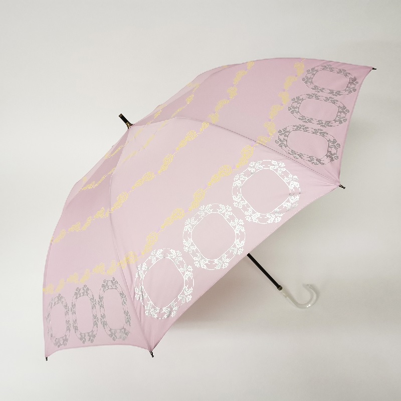 ショートワイド傘　　ゴールドフラワーボーダー　雨晴兼用傘