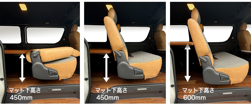 【トヨタ ハイエース のリアシート をリメイクしました】ブラウン ヴィンテージブラウン生地のREVOシート！クラシックな内装で車中泊も