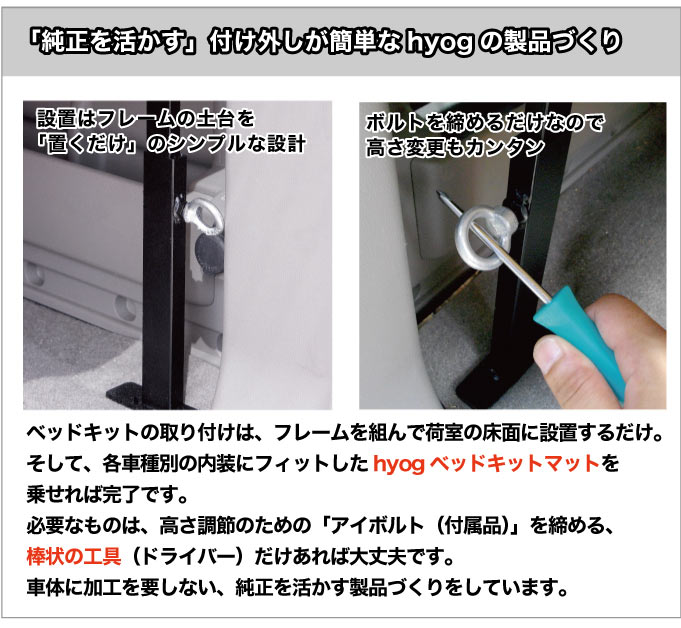 ベッドの上に四セット ハイゼットカーゴ クルーズ S700V/S710V ロングサイズベッドキット