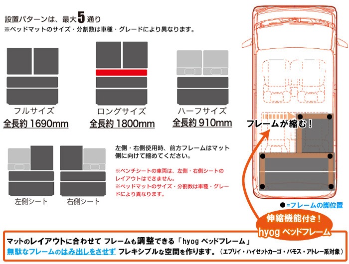 ハイゼットカーゴ クルーズ S700V/S710V ロングサイズベッドキット