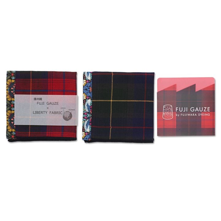 播州織トリプルガーゼ　ハンカチリバティプリント付2枚セット
