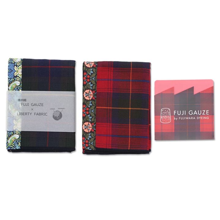 播州織トリプルガーゼ　ハンドタオルリバティプリント付2枚セット