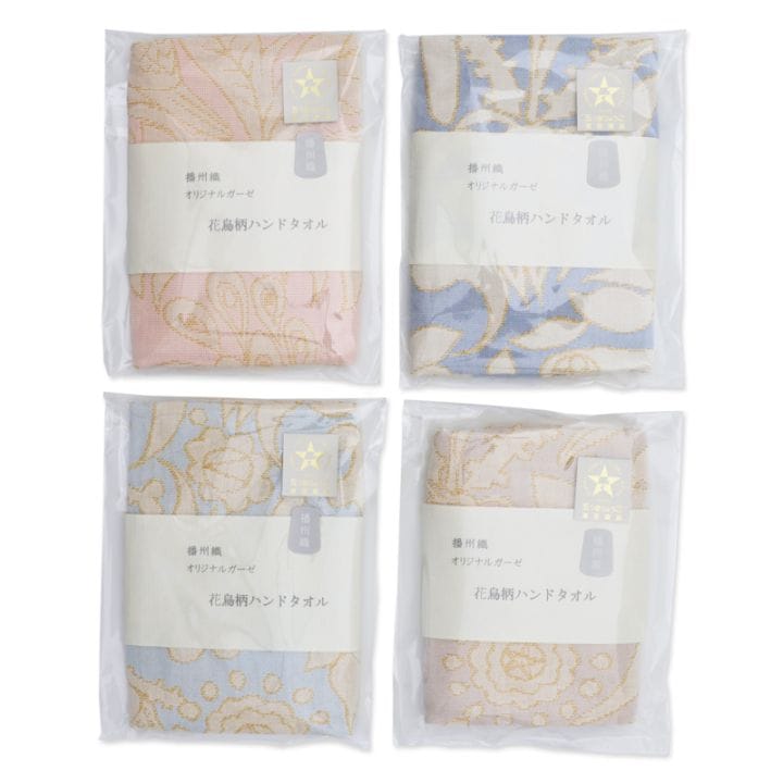 播州織オリジナルガーゼ　花鳥柄ハンドタオル