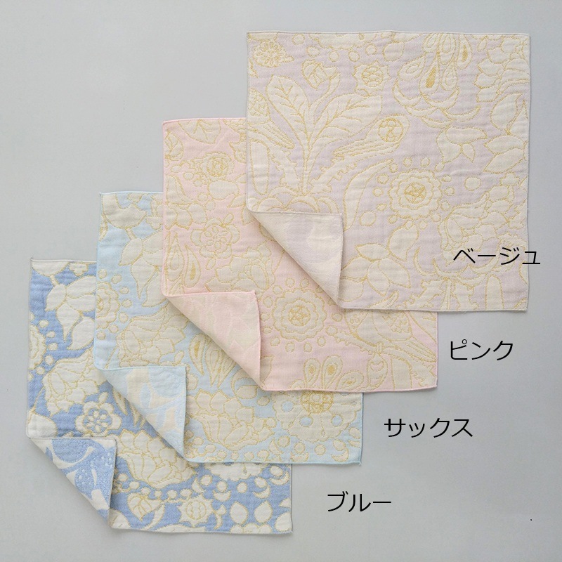 播州織オリジナルガーゼ　花鳥柄ハンカチ