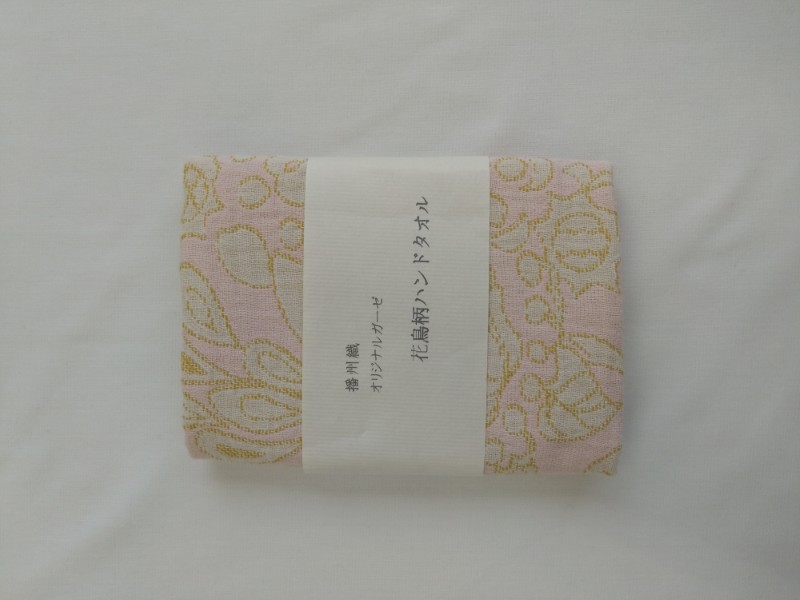 播州織オリジナルガーゼ　花鳥柄ハンドタオル