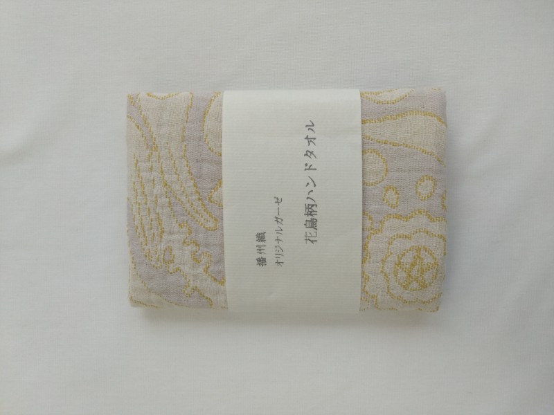 播州織オリジナルガーゼ　花鳥柄ハンドタオル