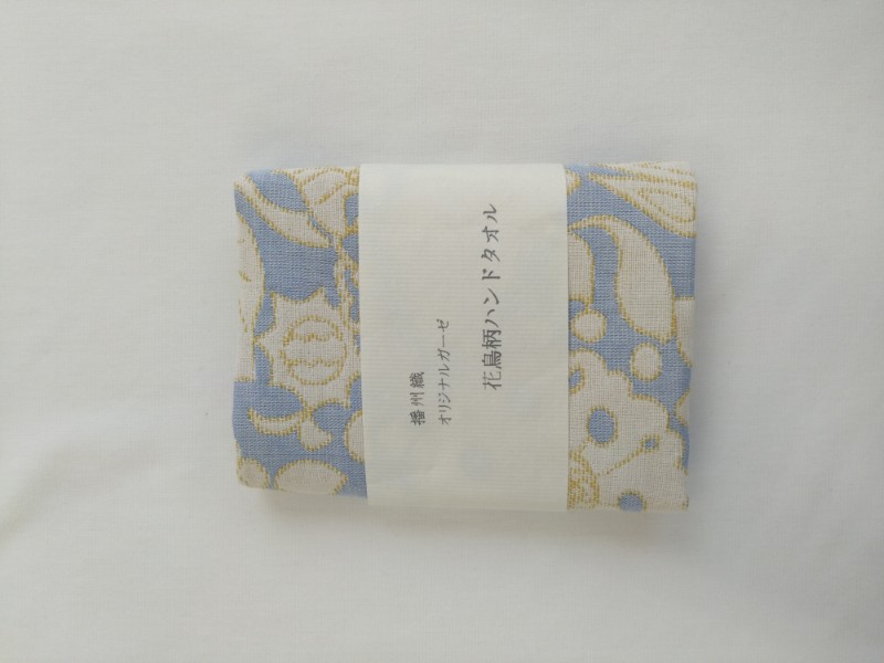 播州織オリジナルガーゼ　花鳥柄ハンドタオル