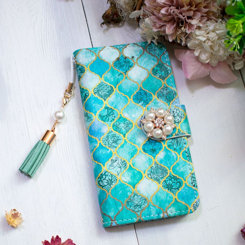 Galaxy ほぼ 全機種対応 手帳型 ケース モロッカン柄 【緑 モロッコ