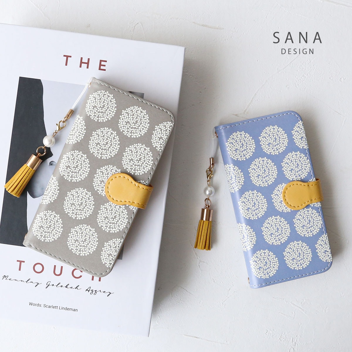 あじさい ベルト イエロー タッセル付き 」iPhoneケース 手帳型