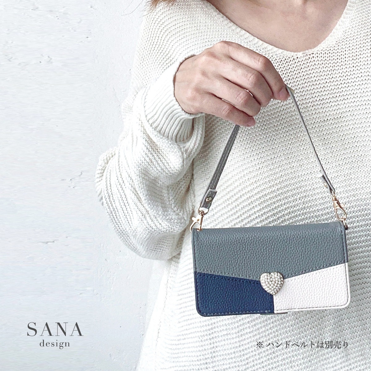 バイカラー ハートビジュー付き 」GooglePixelケース 手帳型Google