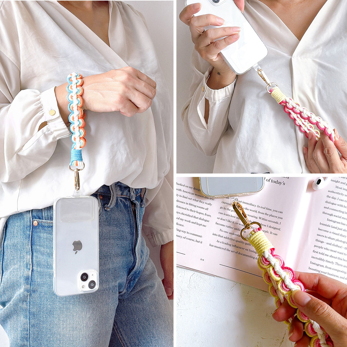 キーリング レインボー 編み込み ハンドストラップ 」 スマホ ハンド