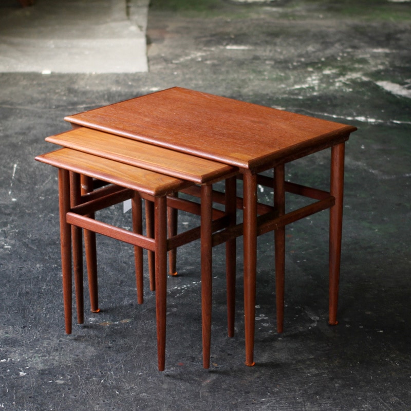 北欧ヴィンテージ チーク ネストテーブル 北欧ヴィンテージ風 チーク材 リビング収納 ネストテーブル 3点セット