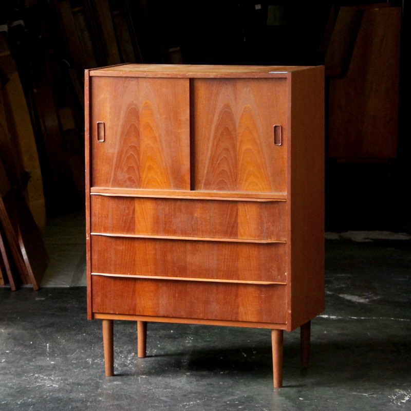 DK19-60 北欧 アンティーク家具 キャビネット 食器棚 引き戸 | リペア