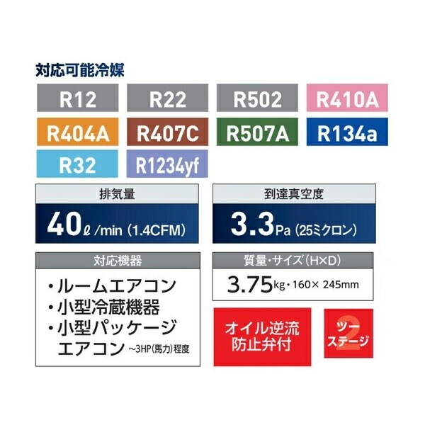 イチネンTASCO （タスコ）:小型ツーステージ真空ポンプ TA150SW