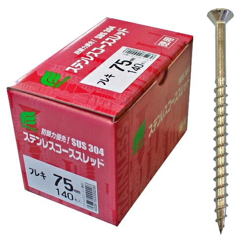 ウイング:ステンレスコーススレッド フレキ付 徳用箱入 4.6×90mm