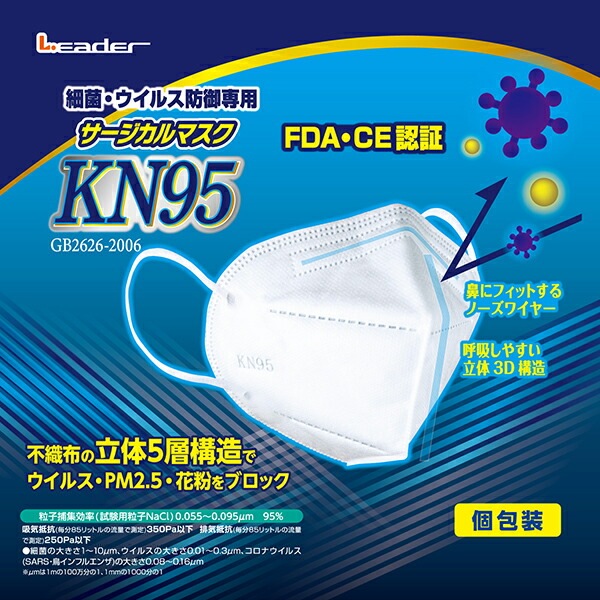 日進医療器:リーダー サージカルマスク KN95 3枚入り 977504