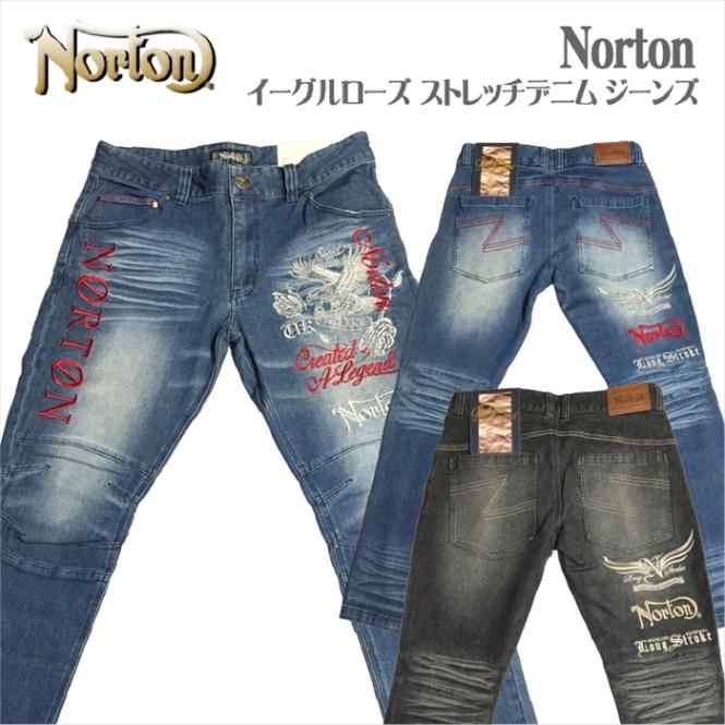 Norton イーグルローズ ストレッチデニム ジーンズ  パンツ 253N1801B ノートン 刺繍 バイカー メンズ レディース