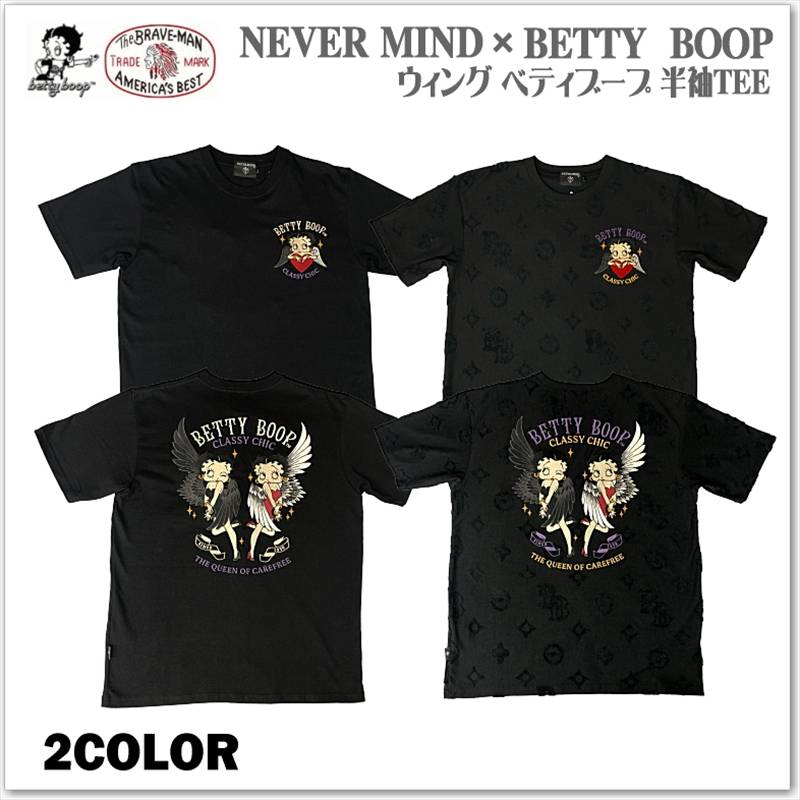 NEVERMIND × BETTY BOOP ウィング ベティーブープ 半袖TEE 刺繍 BBN-2628  メンズ レディース
