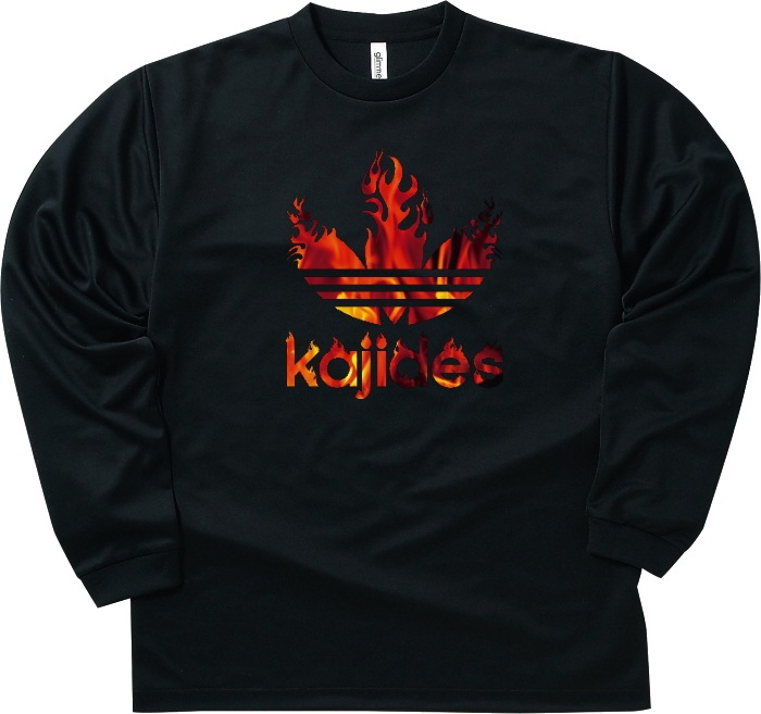 【おもしろｔシャツ ロンＴ】KAJIDES（火事です）吸水速乾ドライ長袖Ｔシャツ【カジデス　パロディＴシャツ　S M L LL 】