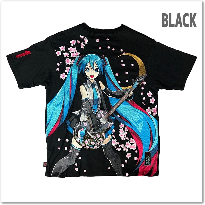 絡繰魂 × 初音ミク 桜満開 TEE 262007 刺繍 ボカロ コラボ 半袖 Tシャツ ユニセックス