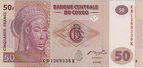 コンゴ民主共和国 50フラン札 2007 UNC | 世界の紙幣,A ～ F | i