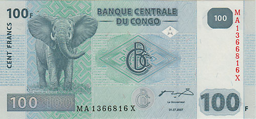 コンゴ民主共和国 100フラン札 2007 UNC | 世界の紙幣,A ～ F