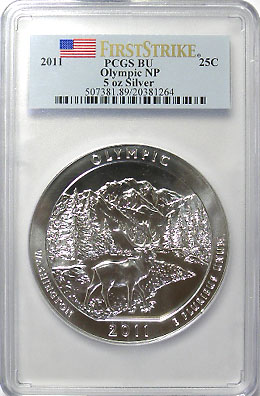 2011年 オリンピック 国立公園 銀貨 PCGS鑑定 PR70 ディープカメオ アメリカ 8)オリンピック国立公園 2011 25セント銀貨(5オンス） BU