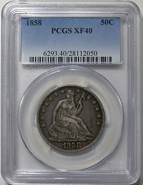 アメリカ 女神座像 50セント銀貨 1858 PCGS XF40 | アメリカの