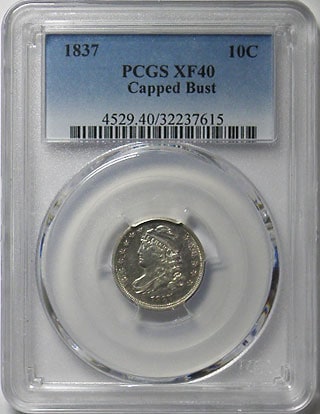 アメリカ キャップドバスト 10セント銀貨 1837 PCGS XF40 | アメリカの
